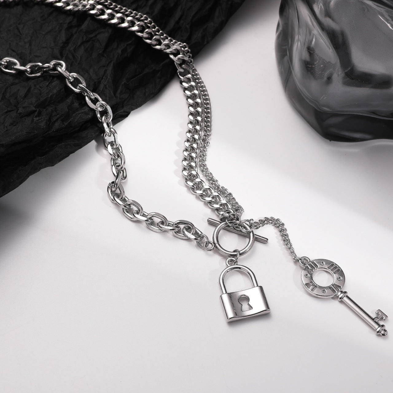Key & Lock Pendant Necklace With OT Clasp - Damned Threads